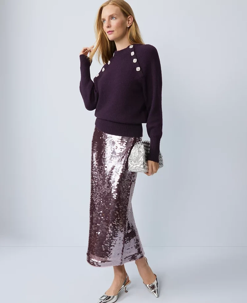 Ann Taylor Embellished Mock Neck Sweater Women's