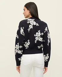 Ann Taylor Floral Jacquard Bomber Sweater Jacket Size Medium Night Sky Women's