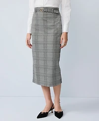 Ann Taylor Plaid Belted Midi Pencil Skirt Black/White Women's