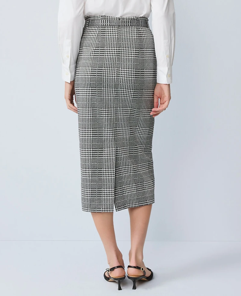 Ann Taylor Plaid Belted Midi Pencil Skirt Black/White Women's