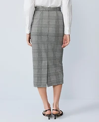 Ann Taylor Plaid Belted Midi Pencil Skirt Black/White Women's