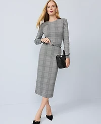 Ann Taylor Plaid Belted Midi Pencil Skirt Black/White Women's