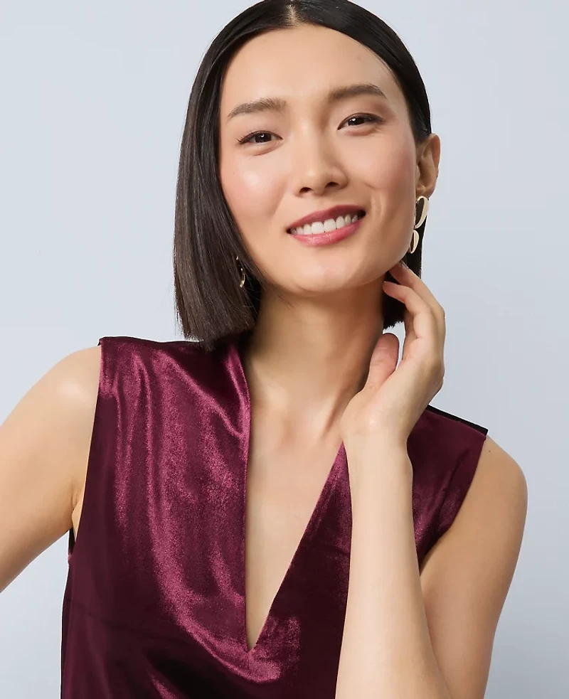 Ann Taylor Velvet Sleeveless V-Neck Top Poised Plum Women's