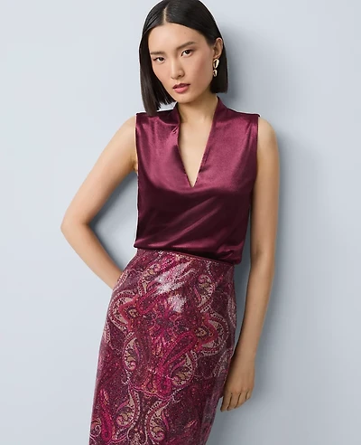 Ann Taylor Velvet Sleeveless V-Neck Top Poised Plum Women's