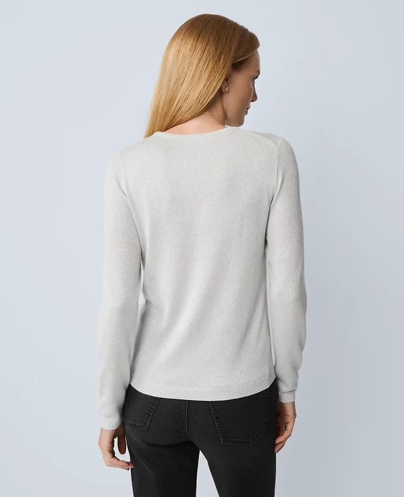 Ann Taylor Shimmer Essential Crew Neck Sweater Size Large Silver Women's