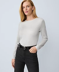 Ann Taylor Shimmer Essential Crew Neck Sweater Size Large Silver Women's