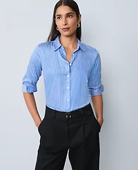 Ann Taylor Striped Perfect Shirt Ultramarine/White Combo Women's