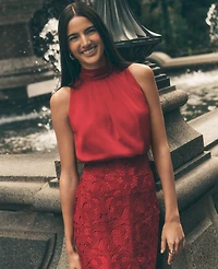 Ann Taylor Petite Mixed Media Halter Sheath Dress Jewel Red Women's