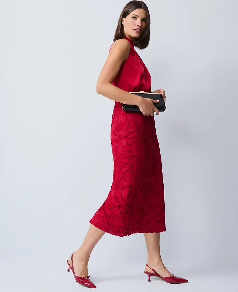 Ann Taylor Petite Mixed Media Halter Sheath Dress Jewel Red Women's
