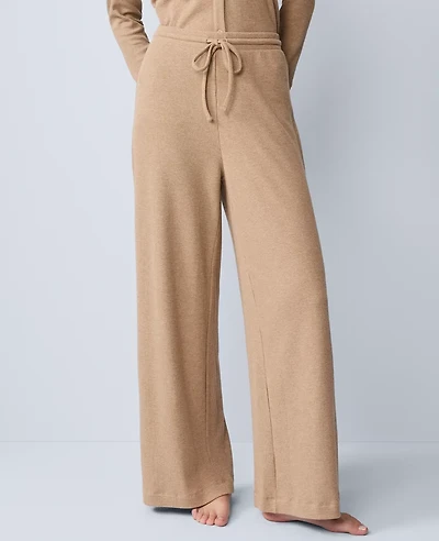 Ann Taylor Waffle Wide Leg Lounge Pants Warm Sand Heather Women's