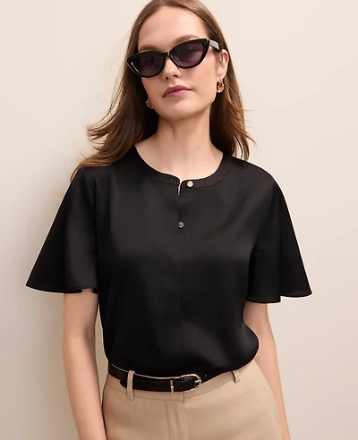 Ann Taylor Flutter Sleeve Top Satin Women's