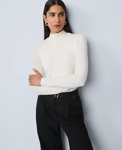 Ann Taylor Long Sleeve Mock Neck Top Winter White Women's