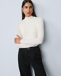 Ann Taylor Long Sleeve Mock Neck Top Winter White Women's