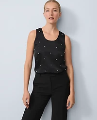 Ann Taylor Petite Pearl Embellished Sleeveless Top Black Women's