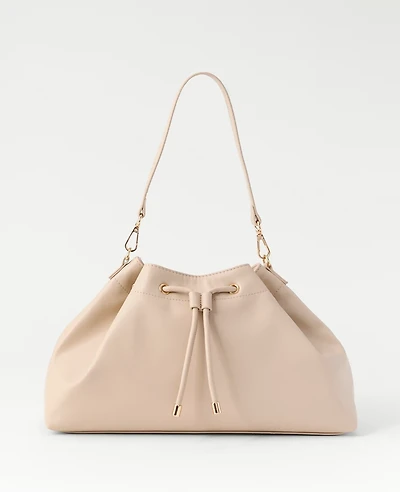 Ann Taylor Drawstring Shoulder Bag Pearl Shadow Women's