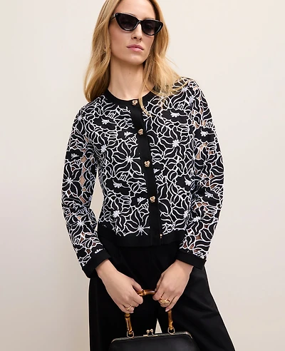 Ann Taylor Mixed Media Cardigan Black Women's