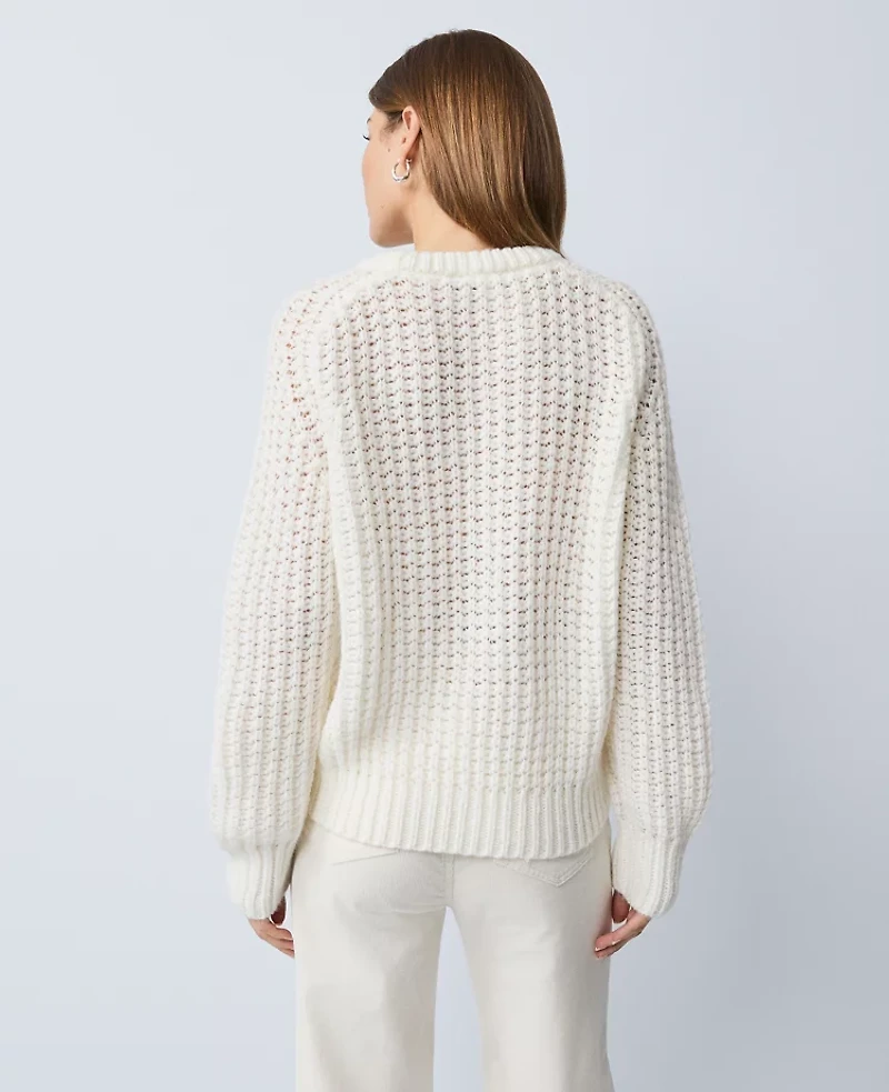 Ann Taylor Petite Weekend Collection Cozy Crew Neck Sweater Winter White Women's