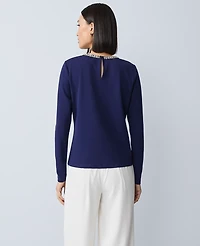 Ann Taylor Petite Ponte Embellished Crew Neck Top Women's