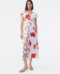 Ann Taylor Floral Collage Twisted Midi Dress Fiery Sunset Women's