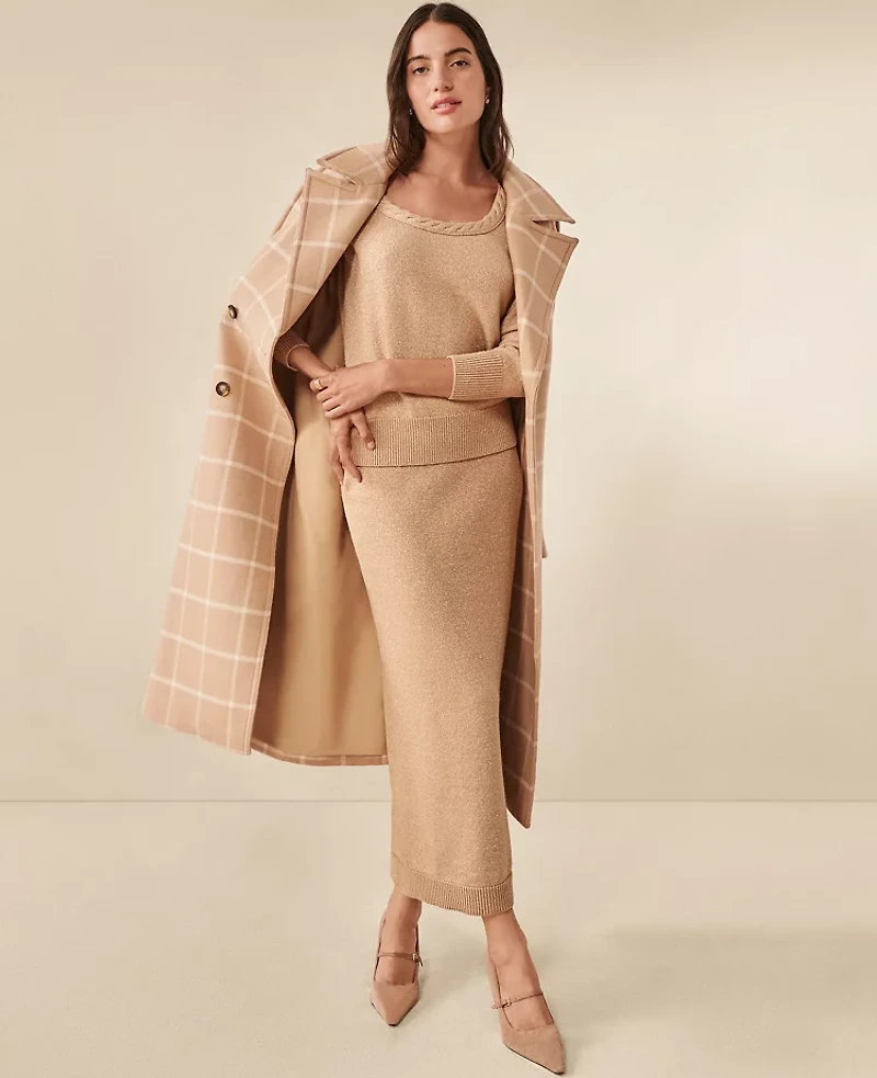 Ann Taylor Petite Lurex Midi Sweater Skirt Cafe Au Lait Women's