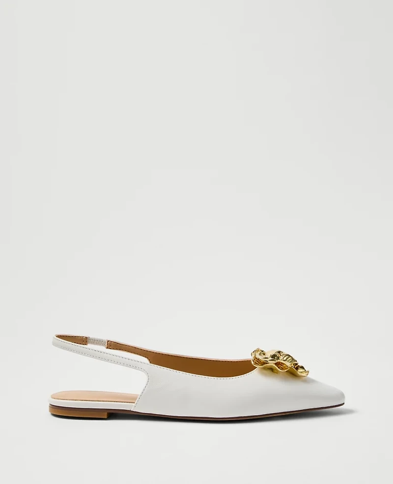 Ann Taylor Flower Leather Slingback Flat Winter White Women's