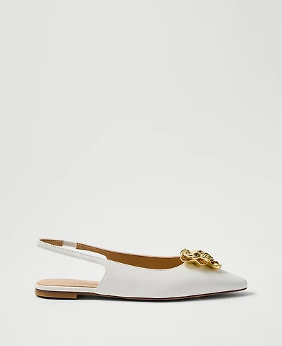 Ann Taylor Flower Leather Slingback Flat Winter White Women's