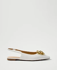 Ann Taylor Flower Leather Slingback Flat Winter White Women's