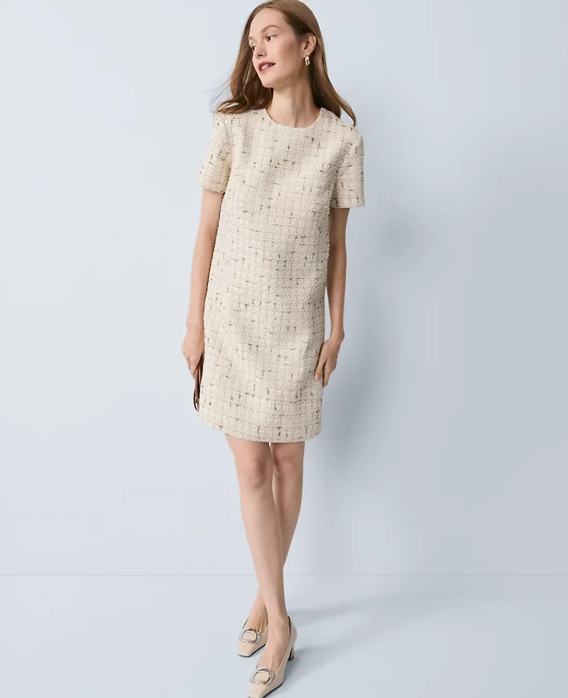 Ann Taylor Petite Tweed Shift Dress Gold Twist Women's