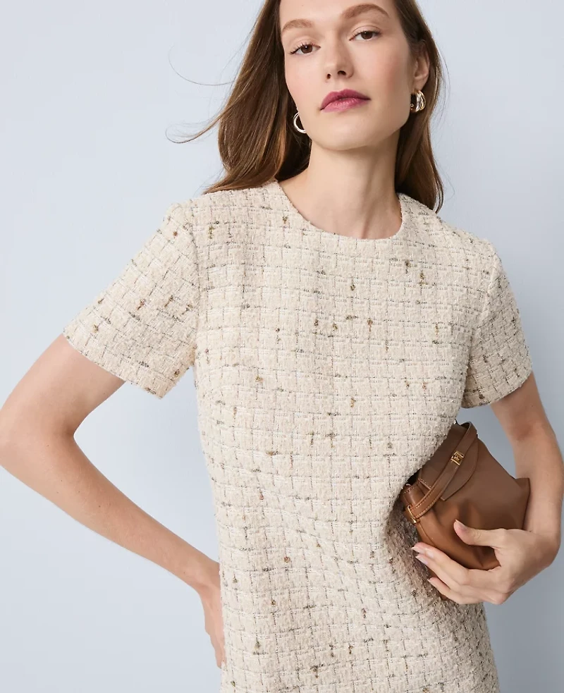 Ann Taylor Petite Tweed Shift Dress Gold Twist Women's