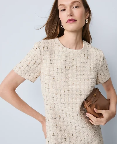 Ann Taylor Petite Tweed Shift Dress Gold Twist Women's