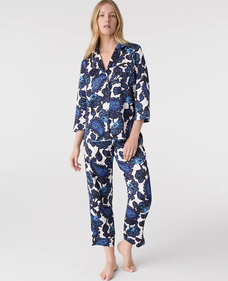Ann Taylor Paisley Satin Pajama Set Night Sky Women's