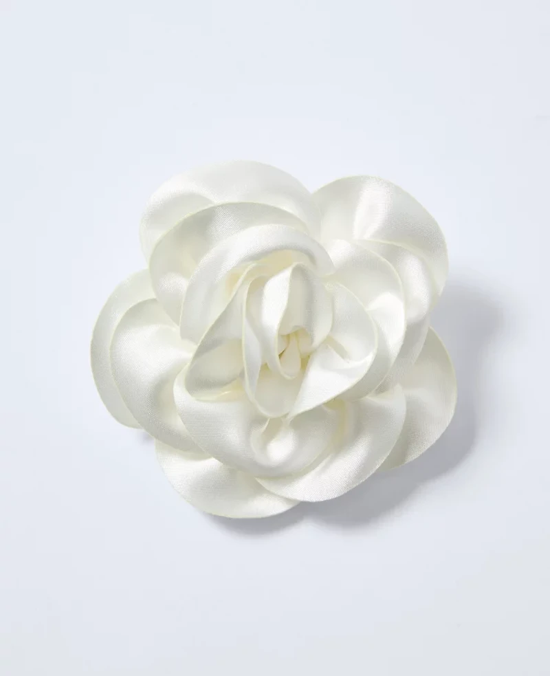 Ann Taylor Satin Rosette Brooch White Women's