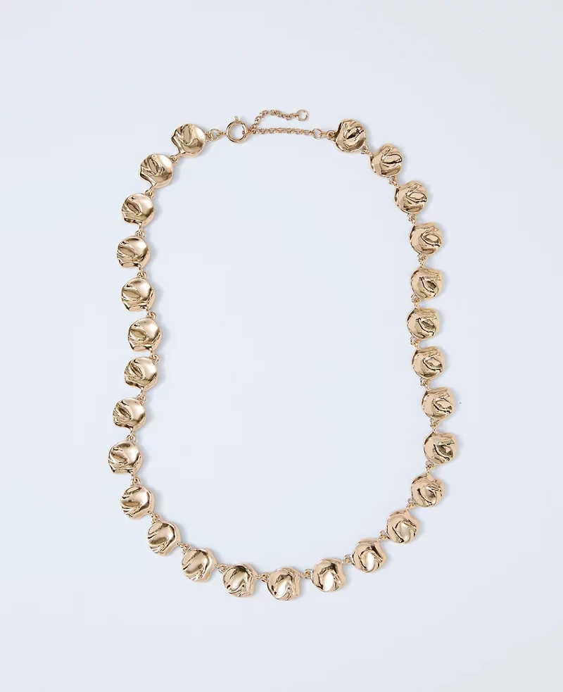 Ann Taylor Hammered Metal Disc Necklace Goldtone Women's
