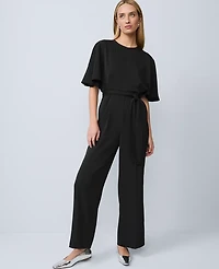 Ann Taylor Belted Wide-Leg Jumpsuit Black Women's