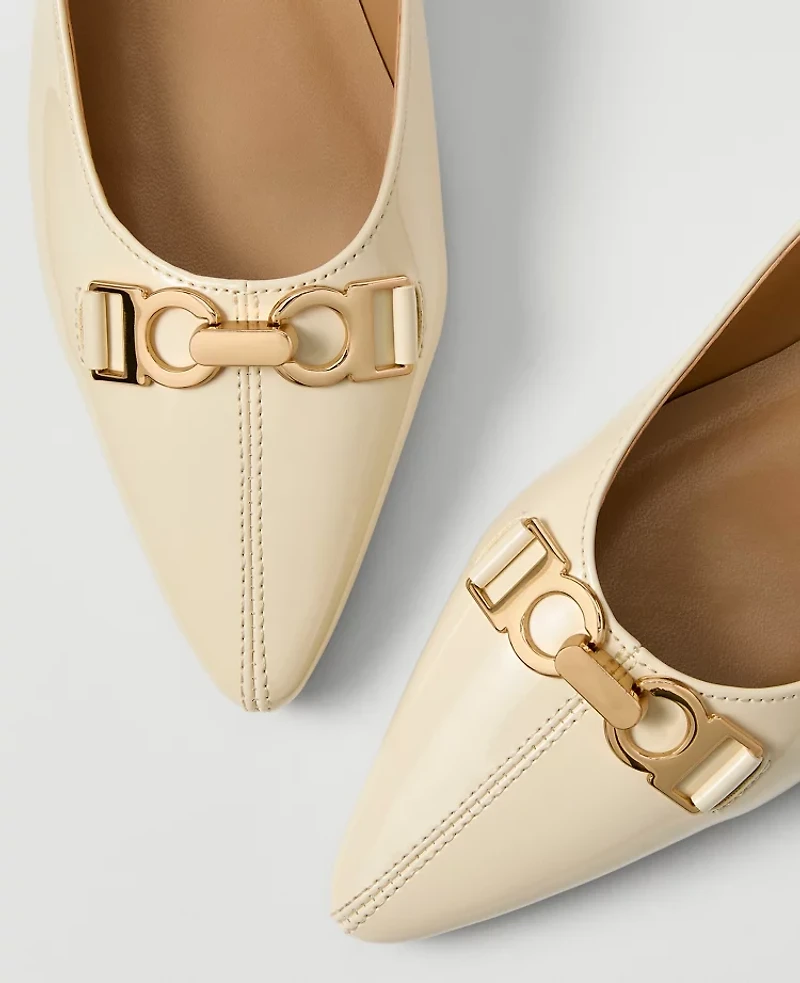 Ann Taylor Hardware Embellished Patent Flat Women's