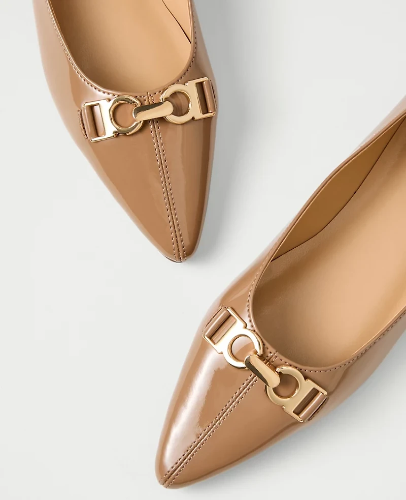 Ann Taylor Hardware Embellished Patent Flat Toasted Acorn Women's