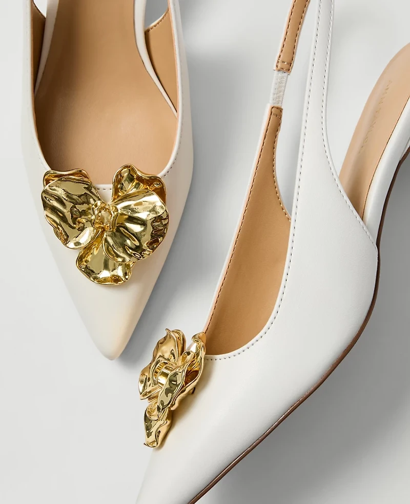 Ann Taylor Flower Patent Leather Slingback Pump Winter White Women's