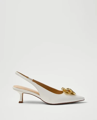 Ann Taylor Flower Patent Leather Slingback Pump Winter White Women's
