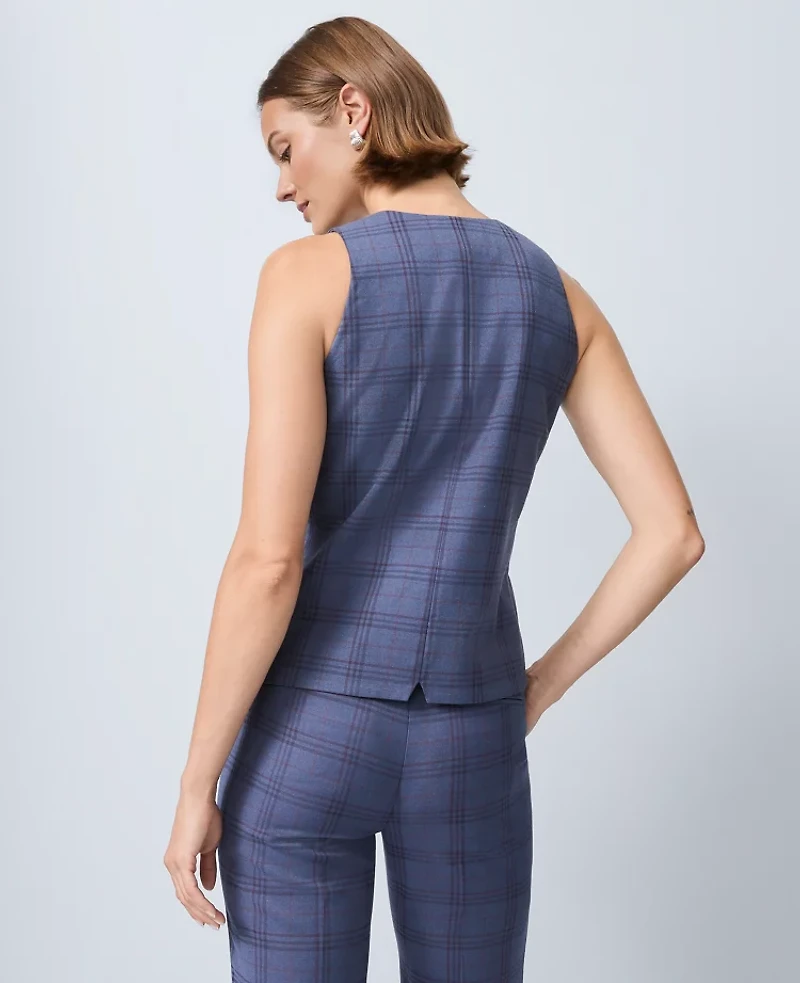 Ann Taylor The Petite Cutaway Vest Plaid Blue Multi Women's