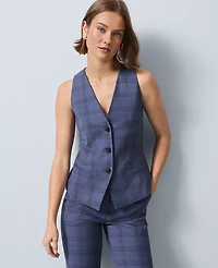 Ann Taylor The Petite Cutaway Vest Plaid Blue Multi Women's
