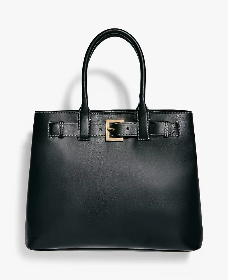 Ann Taylor Belted Leather Tote Black Women's