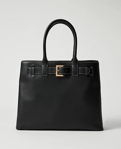 Ann Taylor Belted Leather Tote Black Women's
