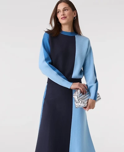 Ann Taylor Colorblock Crew Neck Sweater Blue Multi Women's