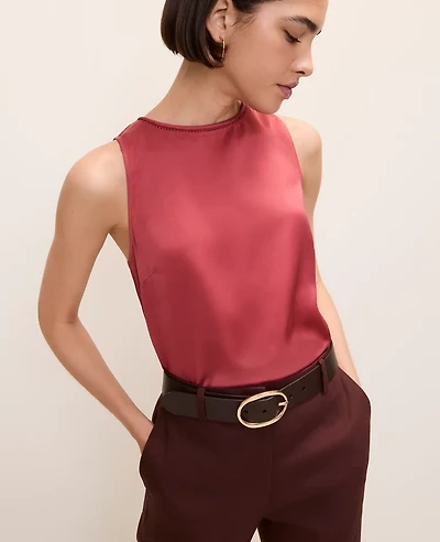 Ann Taylor Mixed Media Lace Trim Top Women's