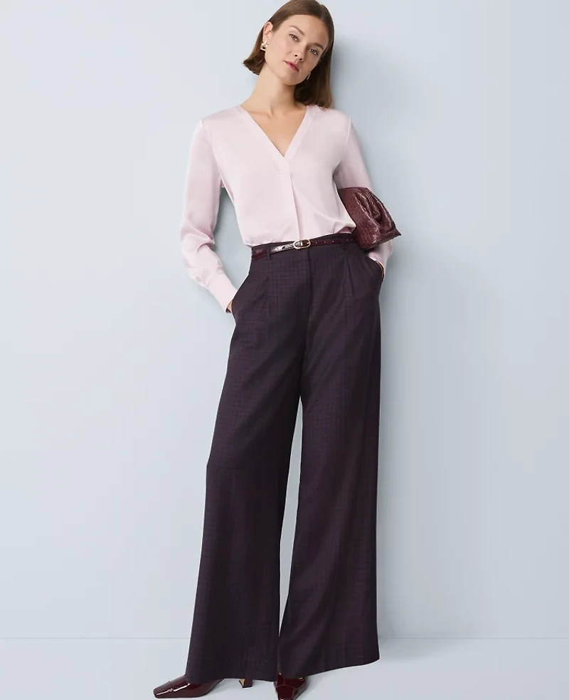 Ann Taylor Petite Mixed Media Pleat Front Top Faint Lilac Women's