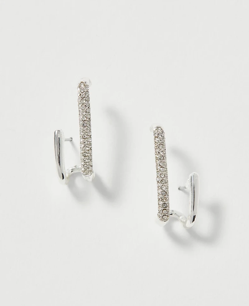 Ann Taylor Pavé Double Loop Drop Earrings Silvertone Women's