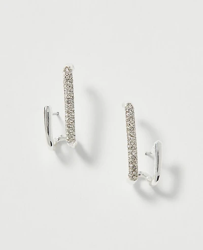Ann Taylor Pavé Double Loop Drop Earrings Silvertone Women's