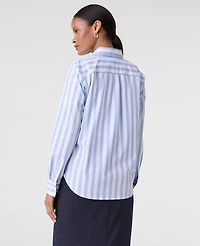 Ann Taylor Petite Striped Relaxed Perfect Shirt Calm Water Blue Women's