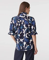 Ann Taylor Floral Ruffle Collar Shirt Night Sky Women's