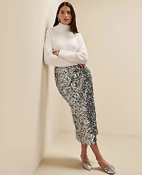 Ann Taylor Petite Sequin Column Midi Skirt Silver Spark Women's